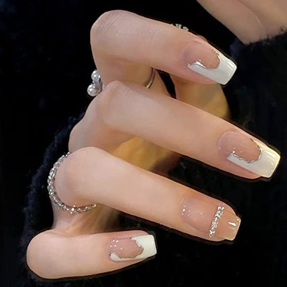 2 Packs Press On Nails Matte Pink Nails + French Mani Crystal Design NWT - Picture 2 of 6